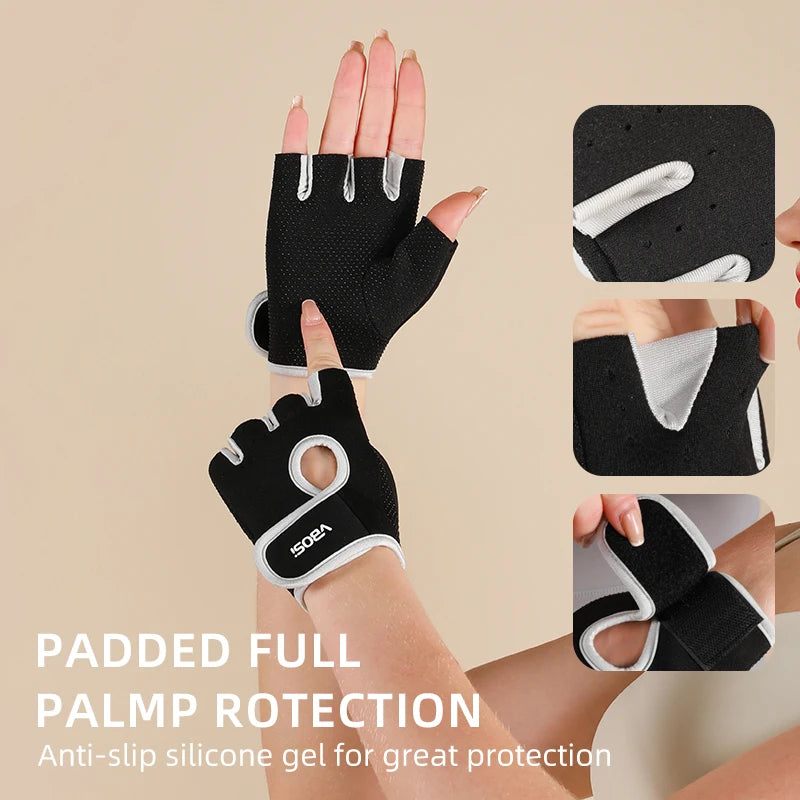 1 Pair Unisex Adjustable Sports Gloves with Anti-slip Silicone Dots for Weightlifting Cycling Squat