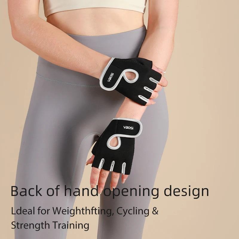 1 Pair Unisex Adjustable Sports Gloves with Anti-slip Silicone Dots for Weightlifting Cycling Squat