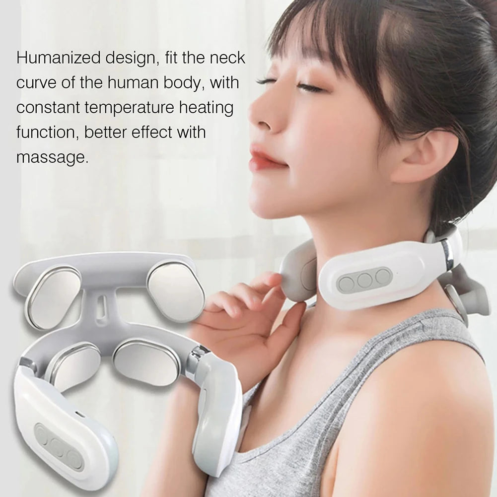Cervical Massager 16 Modes USB Smart Pulse Heating 4 Head Neck Massager for Neck Tension Relax Muscles Vibrator Heating Massager
