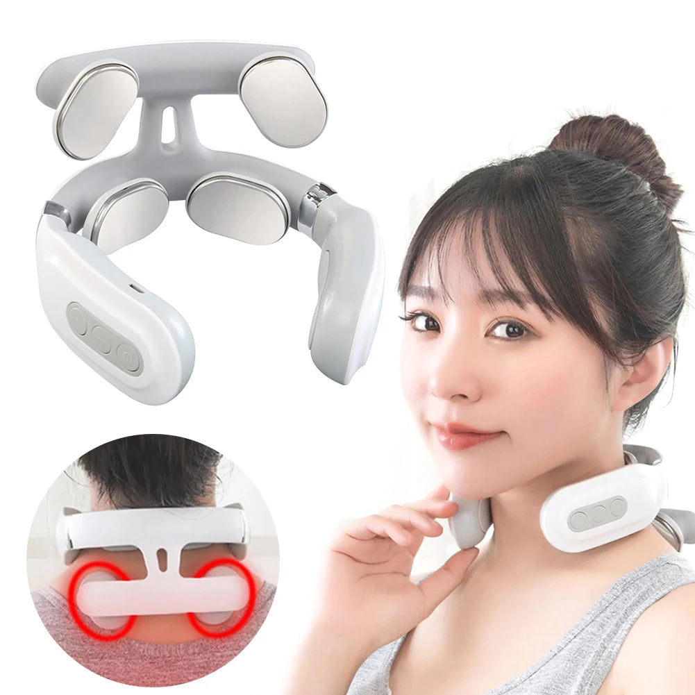 Cervical Massager 16 Modes USB Smart Pulse Heating 4 Head Neck Massager for Neck Tension Relax Muscles Vibrator Heating Massager