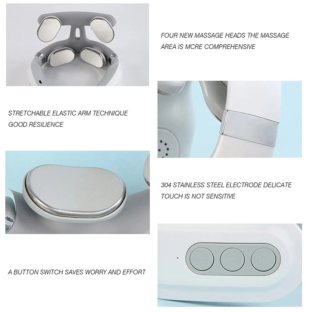 Cervical Massager 16 Modes USB Smart Pulse Heating 4 Head Neck Massager for Neck Tension Relax Muscles Vibrator Heating Massager