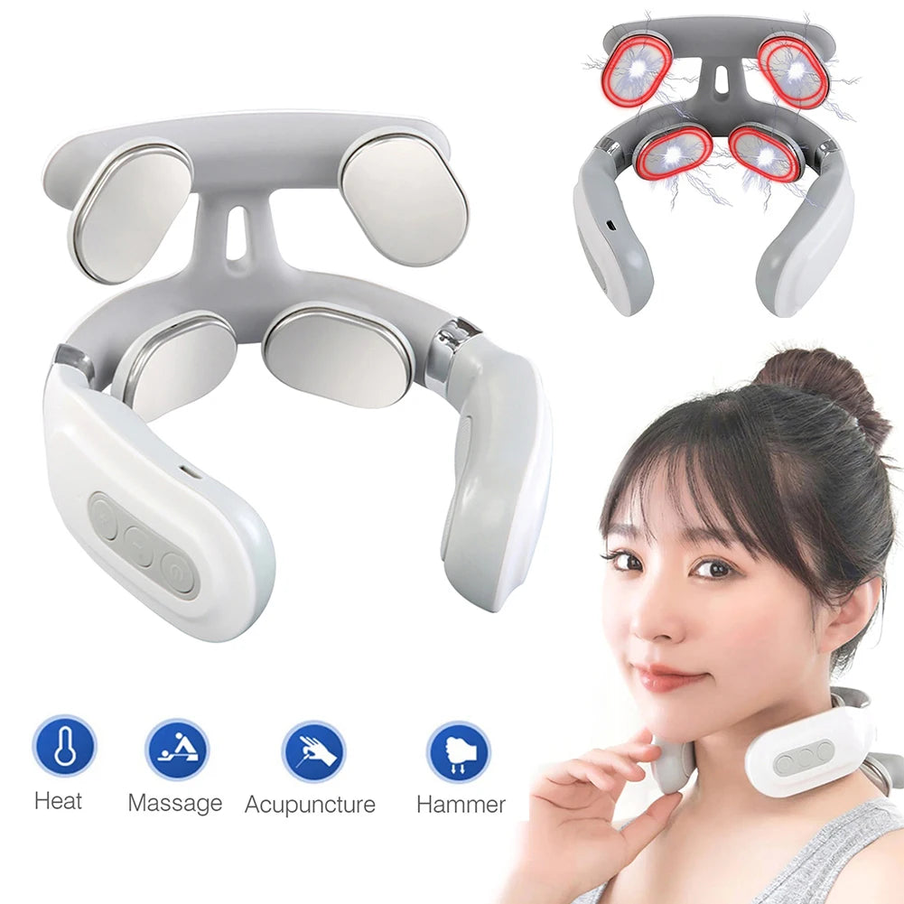 Cervical Massager 16 Modes USB Smart Pulse Heating 4 Head Neck Massager for Neck Tension Relax Muscles Vibrator Heating Massager